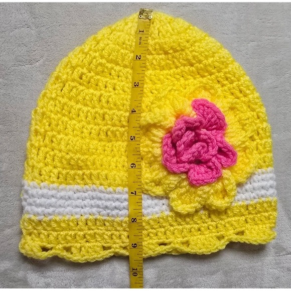 Vtg Crochet Handmade Flower Hat Beanie Women's OS Yellow White‎ Knit NEW - Picture 4 of 5